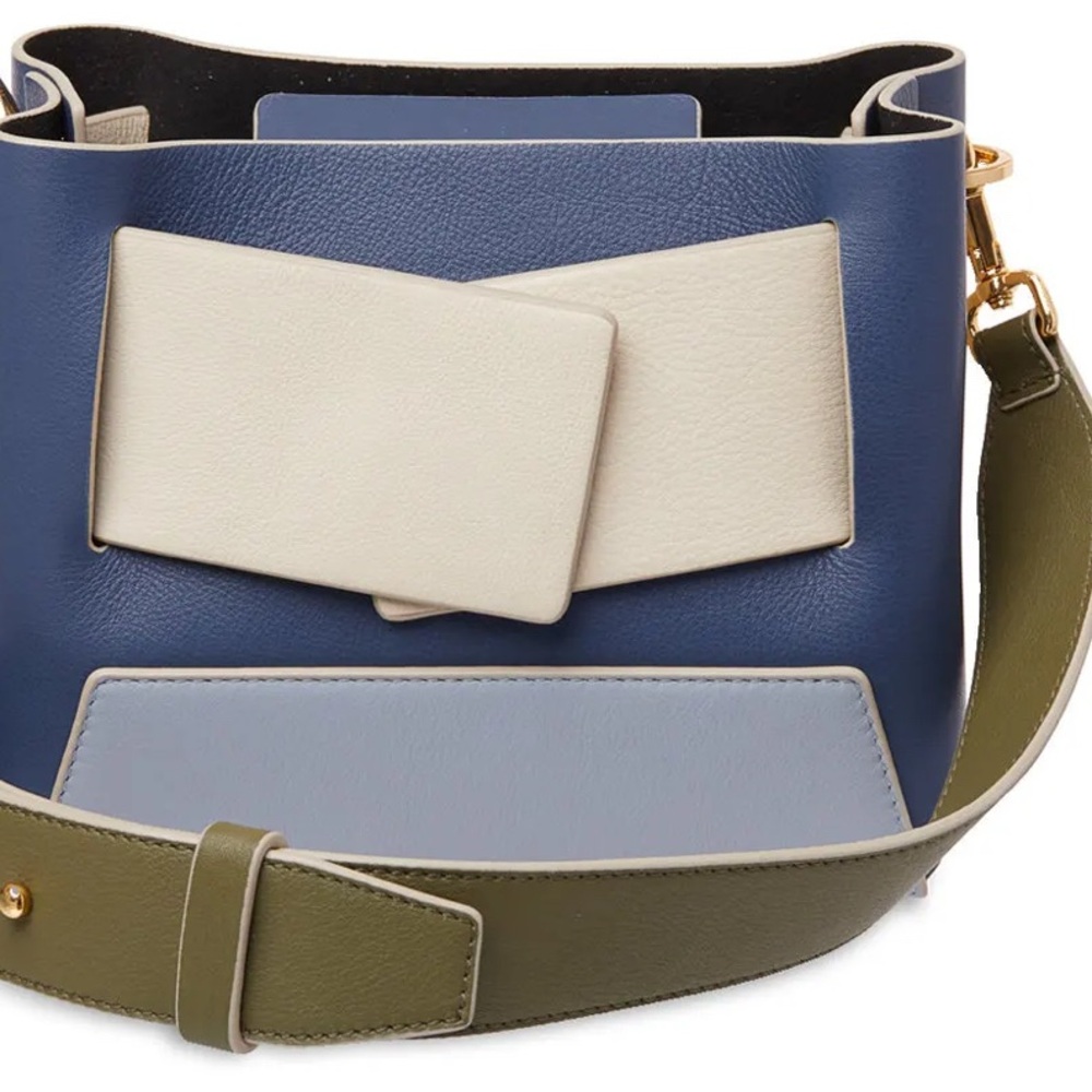 Yuzefi Cream olive and Blue Crossbody Bag with Geometric Design - Picture 7 of 7